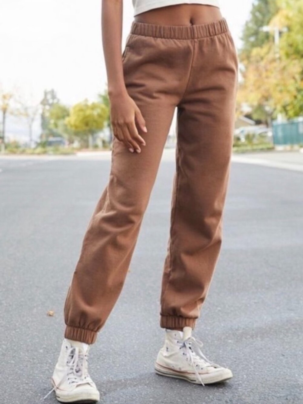 Brandy Melville John Galt Rosa Jogger Sweatpants Brown High Waist Pockets Size S